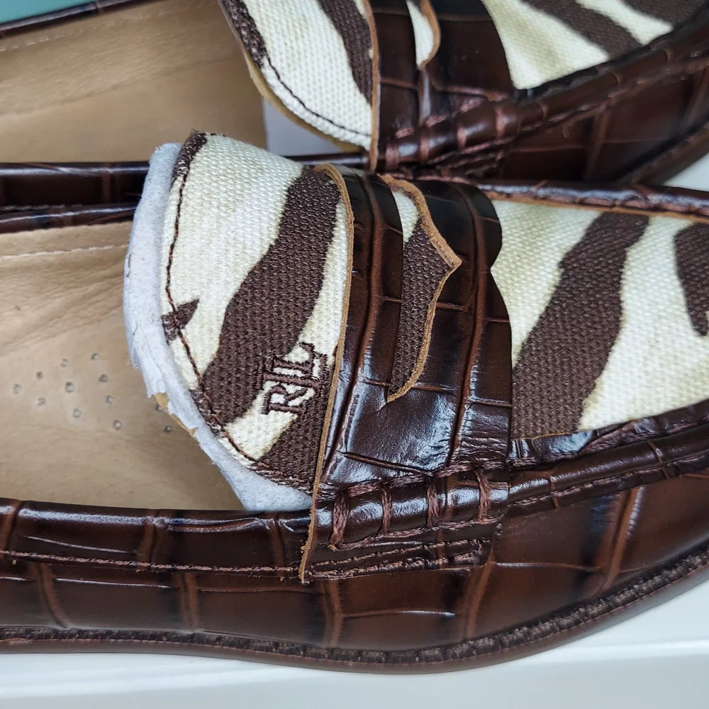 Lauren Ralph Lauren Wynnie Zebra Brown Animal Print Loafers Size 6B NWT Preppy